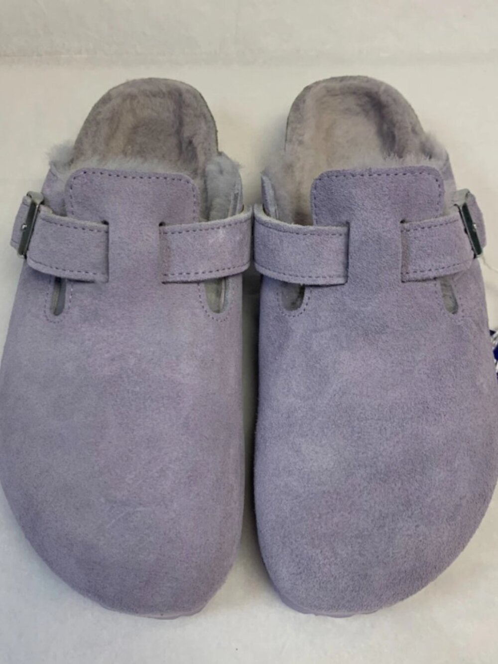 Birkenstock Boston Shearling Purple Fog Suede Leather Narrow Width Clogs